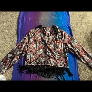 Silk button up with black fringe